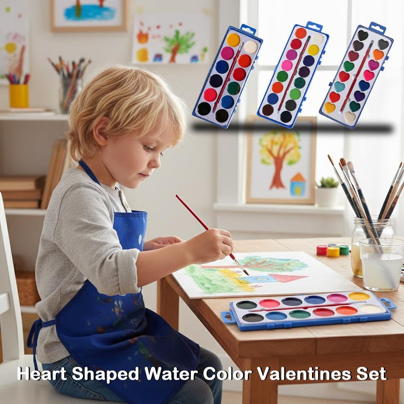 Valentine's Day Mini Watercolor Paint Sets,8 Color Heart Shape Watercolor Paint Set for Kids with Paintbrush,Water color Paints for Prizes Exchange Gifts,Valentine's Day Gifts,Party Favor,Classroom - Image 2